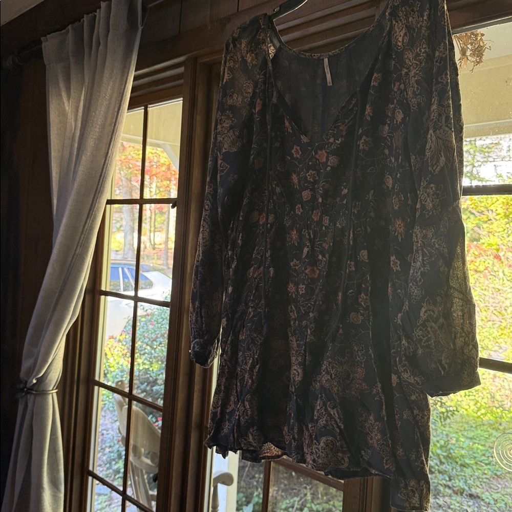 Free People Long Sleeve Dress - Navy and Brown Floral